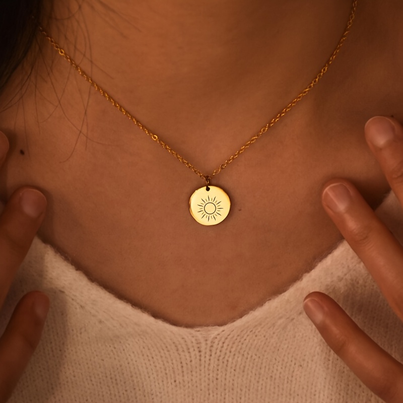 Women's Customized Sun Symbol Necklace, Engraved Text Pendant